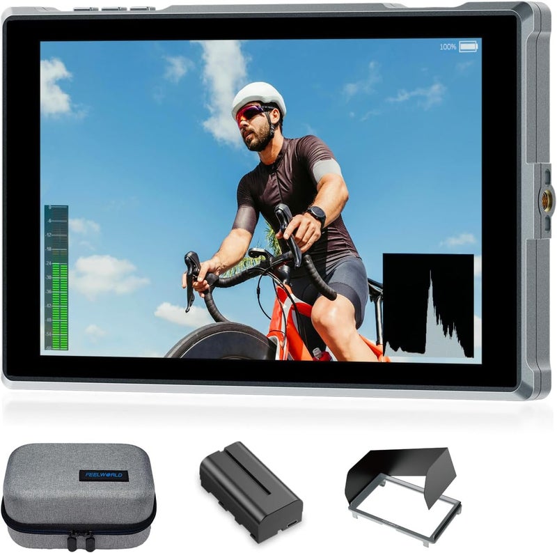 Feelworld FW759 PRO 7 Inch 400nit HD Touchscreen Camera DSLR Field Monitor 1280x800 with F550 2200mAh Battery Sunshade and Bag, 4K HDMI in Out Waveform Monitoring for Videographers Content Creators - Image 1
